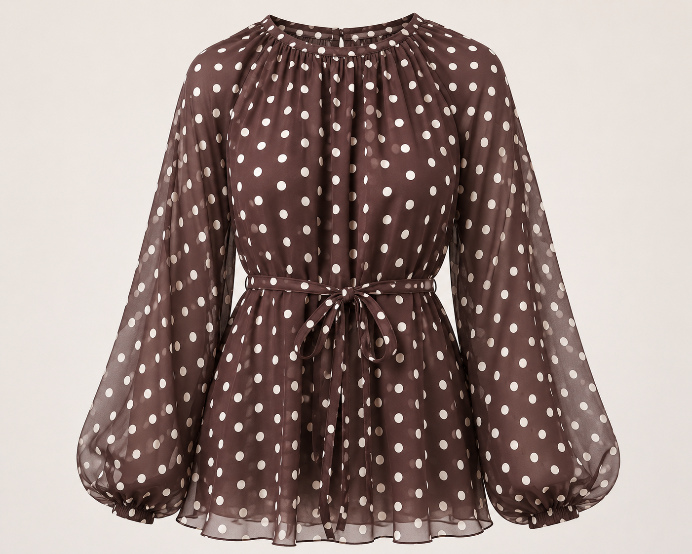 Polka Dot Tie-Waist Blouse