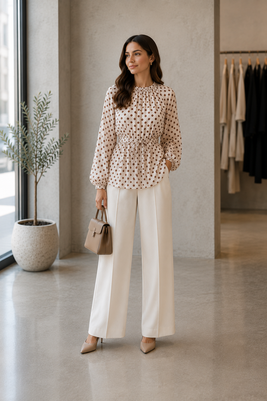 Polka Dot Tie-Waist Blouse