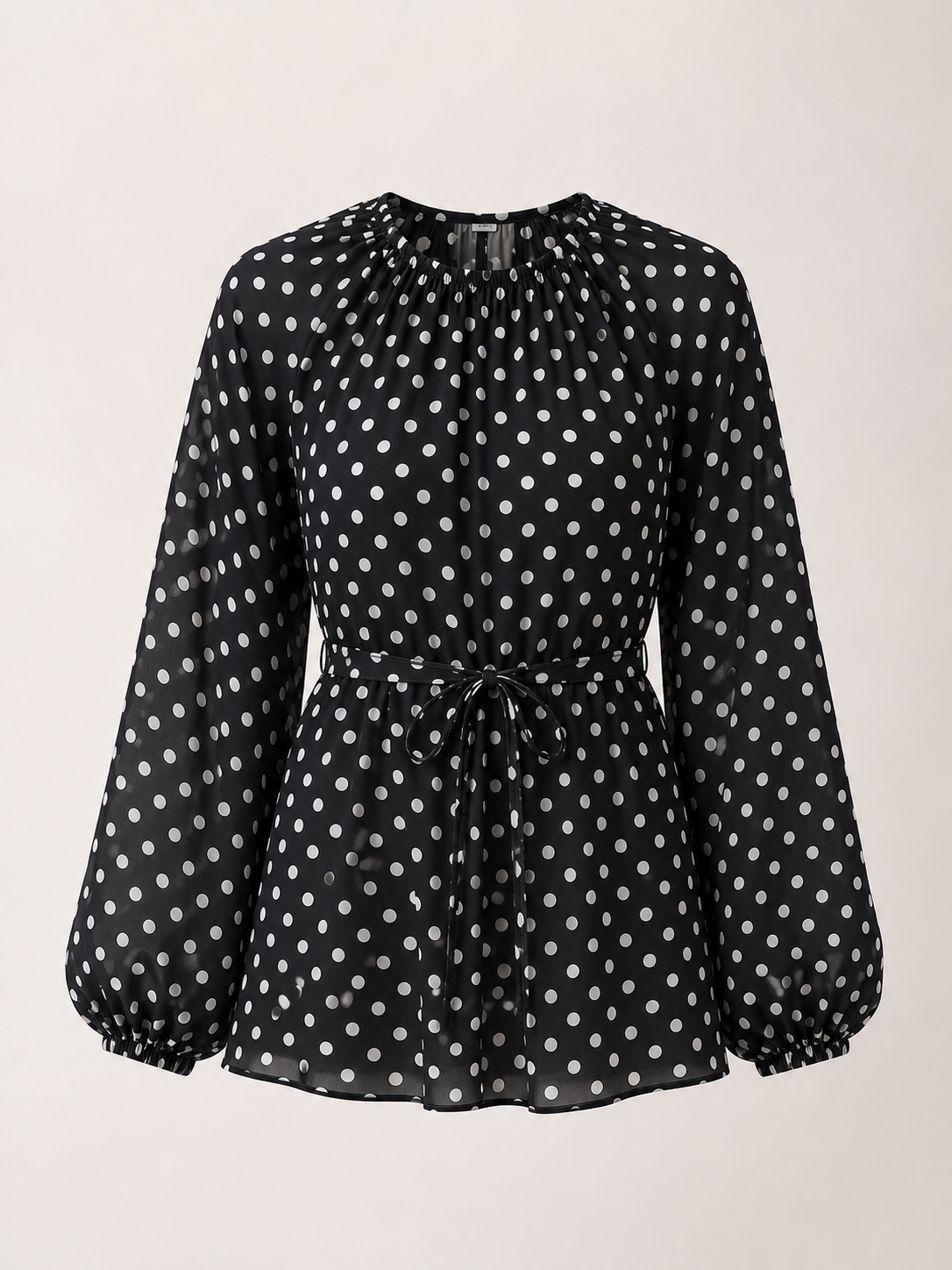 Polka Dot Tie-Waist Blouse